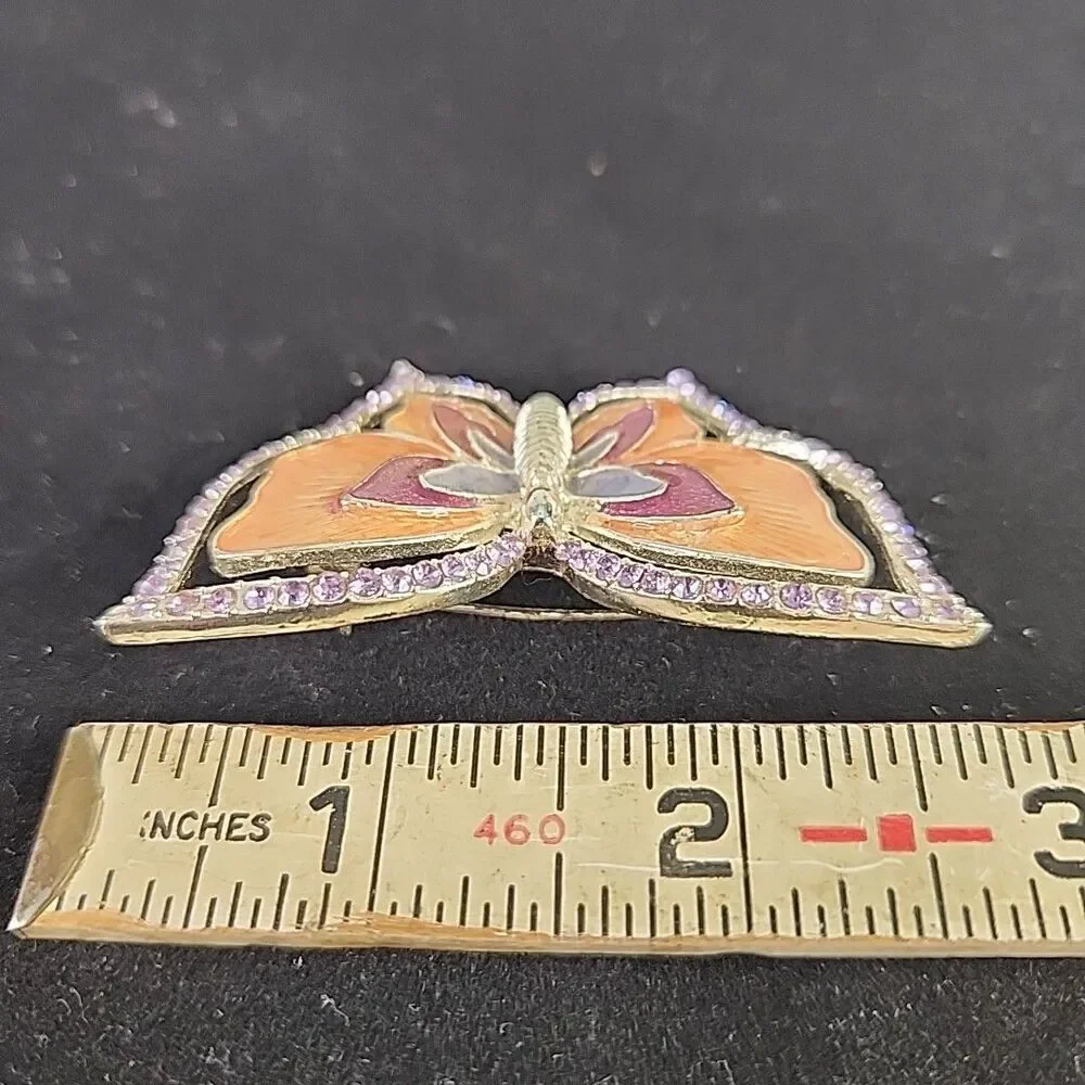 Brooch Butterfly Napier silver tone Gold & Purple Enamel Rhinestones Pin Vintage